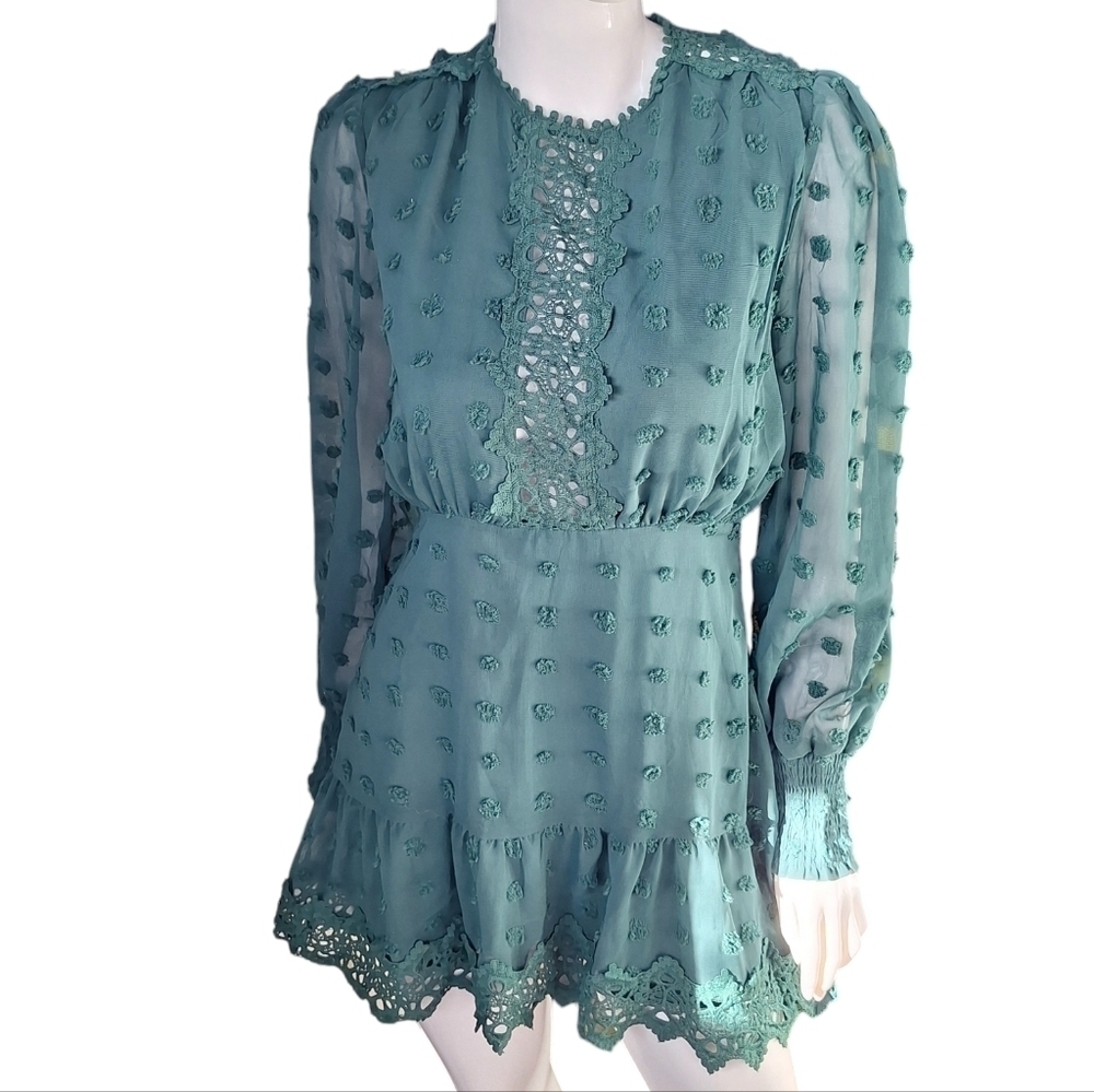 Lulus Lust or Love Emerald Green Embroidered Lace Long Sleeve Dress Small - Picture 2 of 16